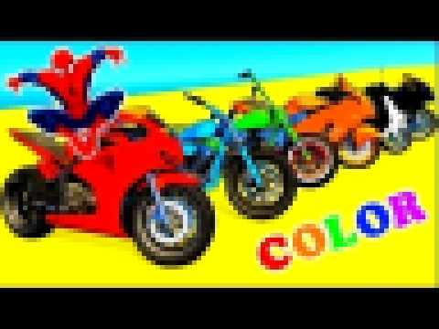 Мультик Про Цветные Машинки с Человек Паук Мотоциклы и Веселые Супергерои Для Детей и Малышей 